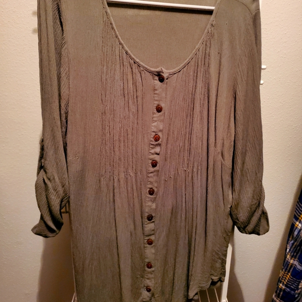 Avenue Plus Size Sandy Pintuck Green Shirt
